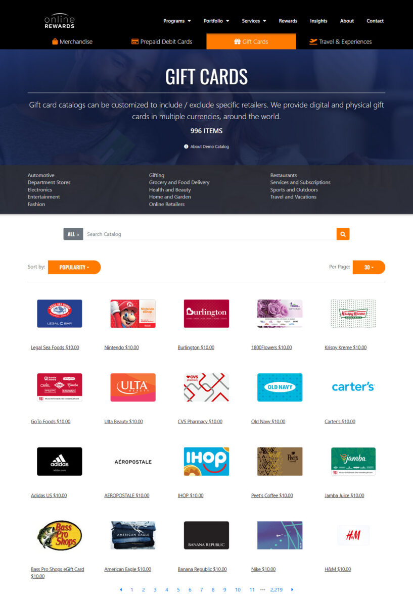 Global Rewards Catalog Demo - Gift Cards